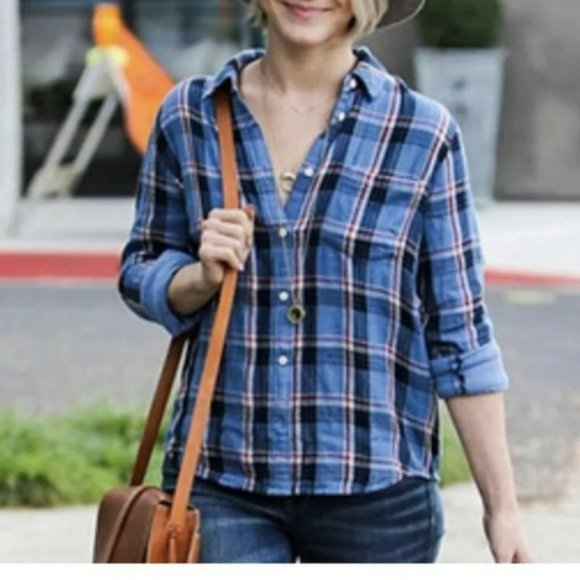 Madewell Blue Plaid Flannel - Picture 2 of 10